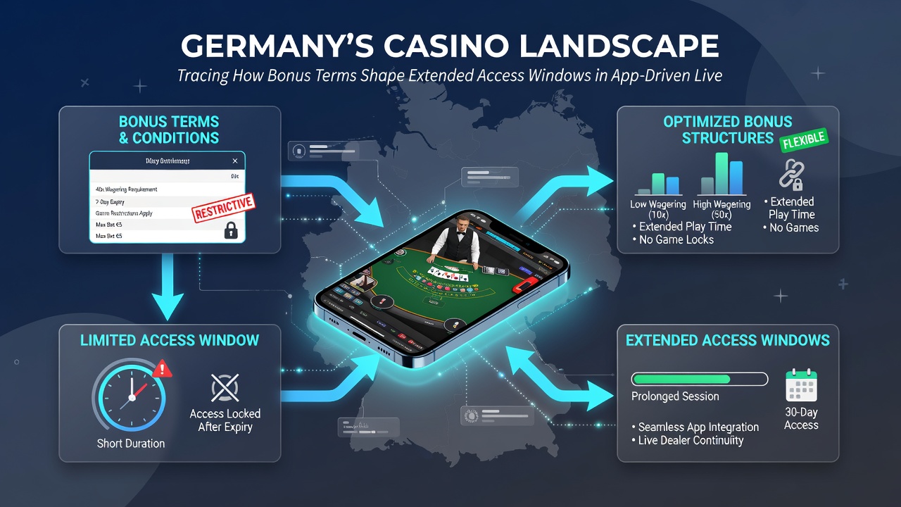 Mobile App-Oberfläche mit Live-Dealer-Tischen und Bonus-Fenstern in deutschen Casinos